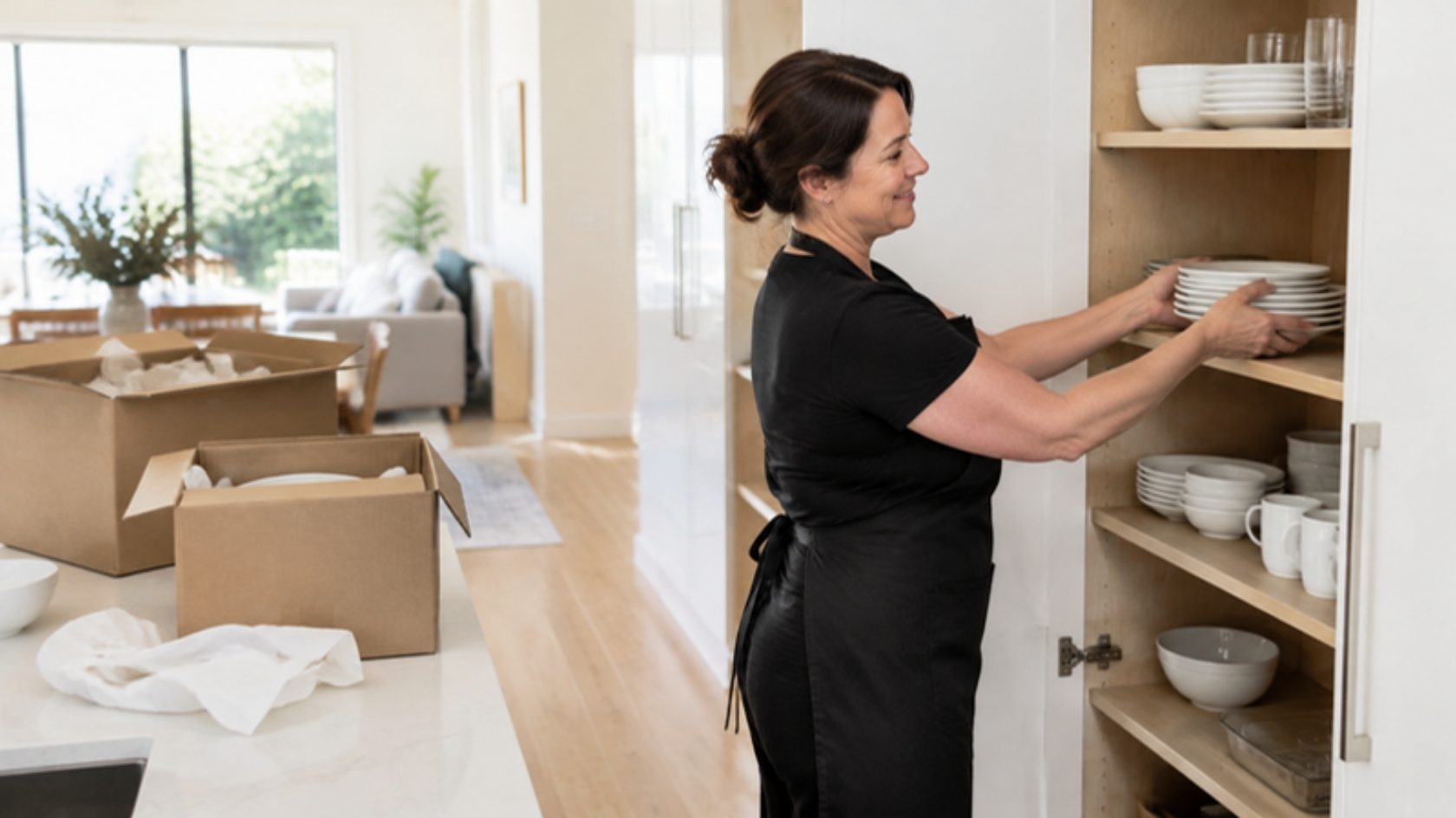The MovingHouse team unpacking a kitchen in a new home